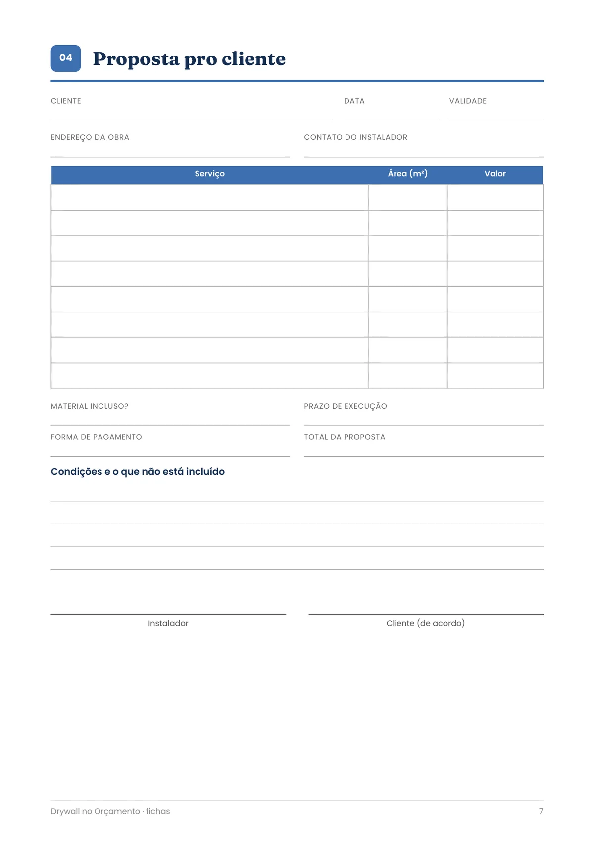 Página real do PDF Drywall no Orçamento: proposta pro cliente